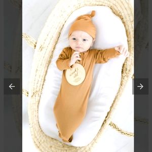 Camel Knotted Baby Gown & Hat Set